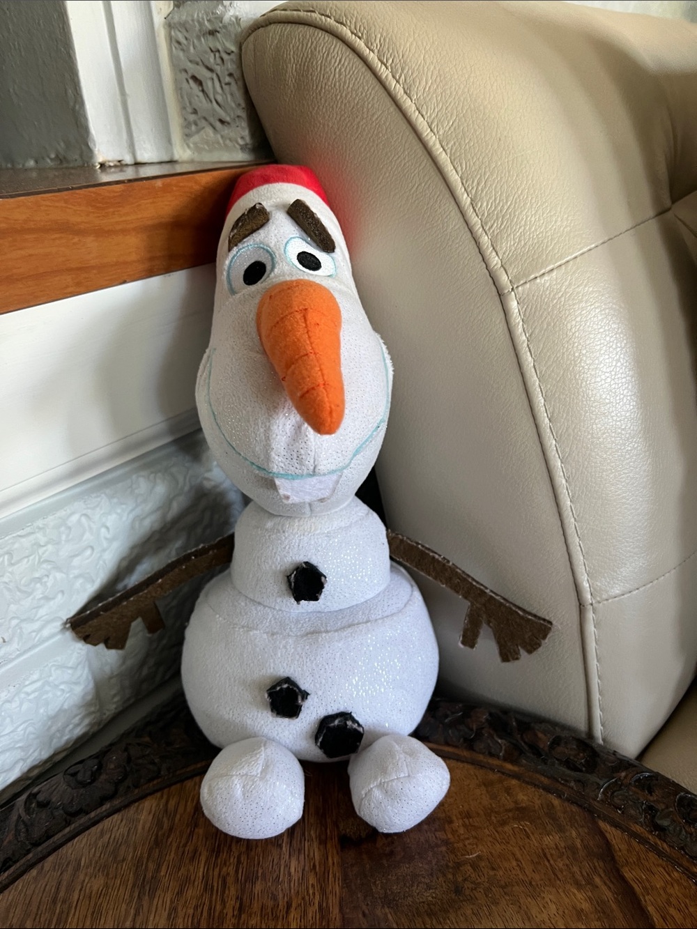 Large Olaf Plush Holiday Decor - White Snowman Plush with Orange Carrot Nose